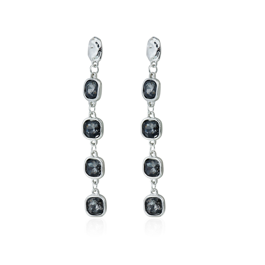 Geometric Black Diamond Dangle Earrings