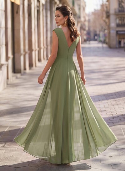 Jumpsuit/Pantsuit V-Neck Sleeveless Floor-Length Chiffon Evening Dresses With Overskirt Dress