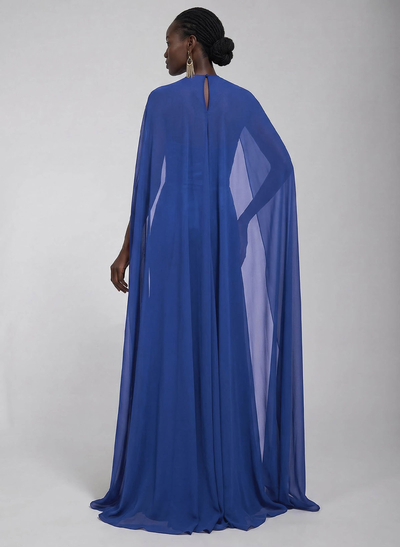 Elegant A-Line Square Neckline Cape Sleeves Floor-Length Chiffon/Satin Evening Dresses