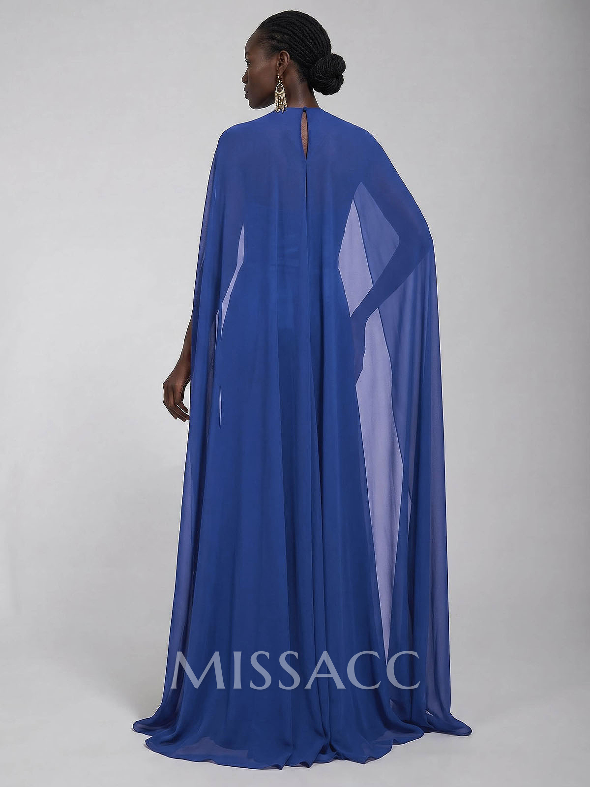 Elegant A-Line Square Neckline Cape Sleeves Floor-Length Chiffon/Satin Evening Dresses