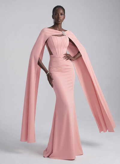 Trumpet/Mermaid Strapless Cape Sleeves Sweep Train Crepe Satin Evening Dresses