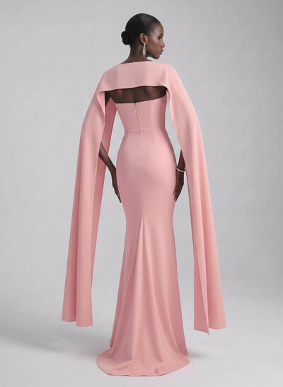 Trumpet/Mermaid Strapless Cape Sleeves Sweep Train Crepe Satin Evening Dresses
