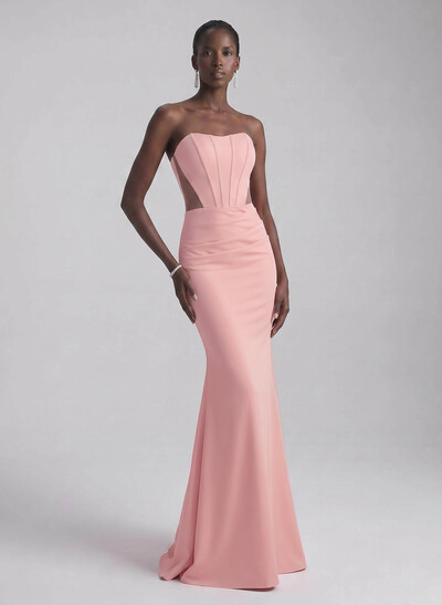 Trumpet/Mermaid Strapless Cape Sleeves Sweep Train Crepe Satin Evening Dresses