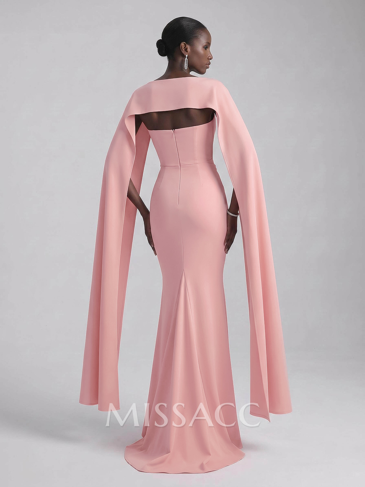 Trumpet/Mermaid Strapless Cape Sleeves Sweep Train Crepe Satin Evening Dresses