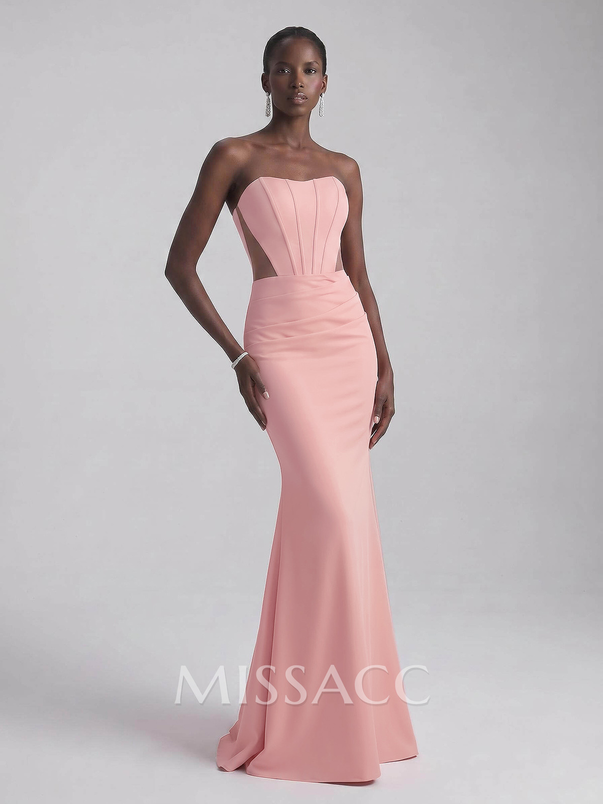 Trumpet/Mermaid Strapless Cape Sleeves Sweep Train Crepe Satin Evening Dresses
