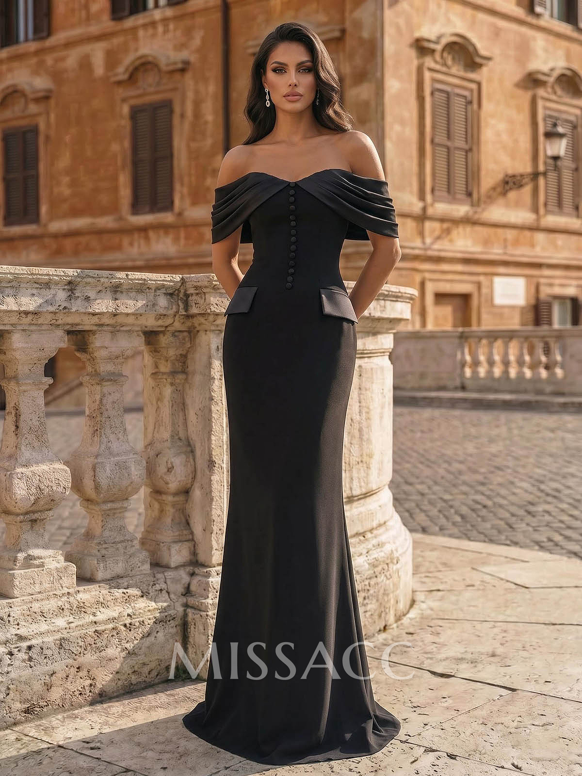 Sheath/Column Off-The-Shoulder Sleeveless Floor-Length Satin/Elastic Satin Evening Dresses