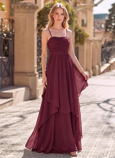 A-Line Square Neckline Sleeveless Floor-Length Chiffon Evening Dresses With Bow(s)/Sash