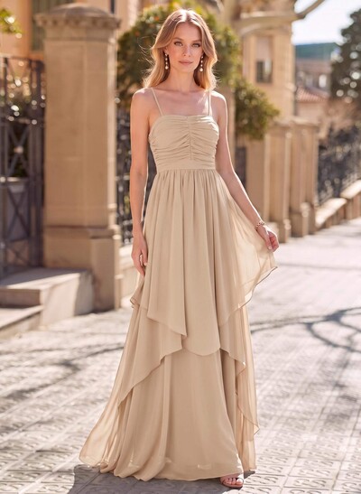 A-Line Square Neckline Sleeveless Floor-Length Chiffon Evening Dresses With Bow(s)/Sash