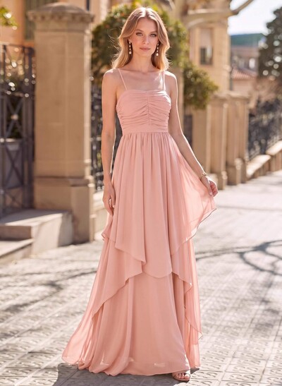 A-Line Square Neckline Sleeveless Floor-Length Chiffon Evening Dresses With Bow(s)/Sash