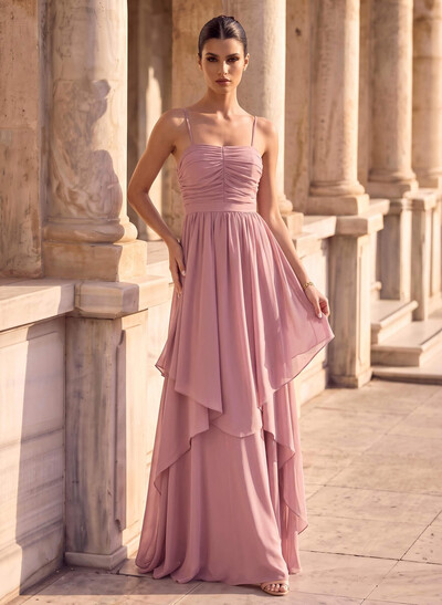 A-Line Square Neckline Sleeveless Floor-Length Chiffon Evening Dress With Bow/Sash