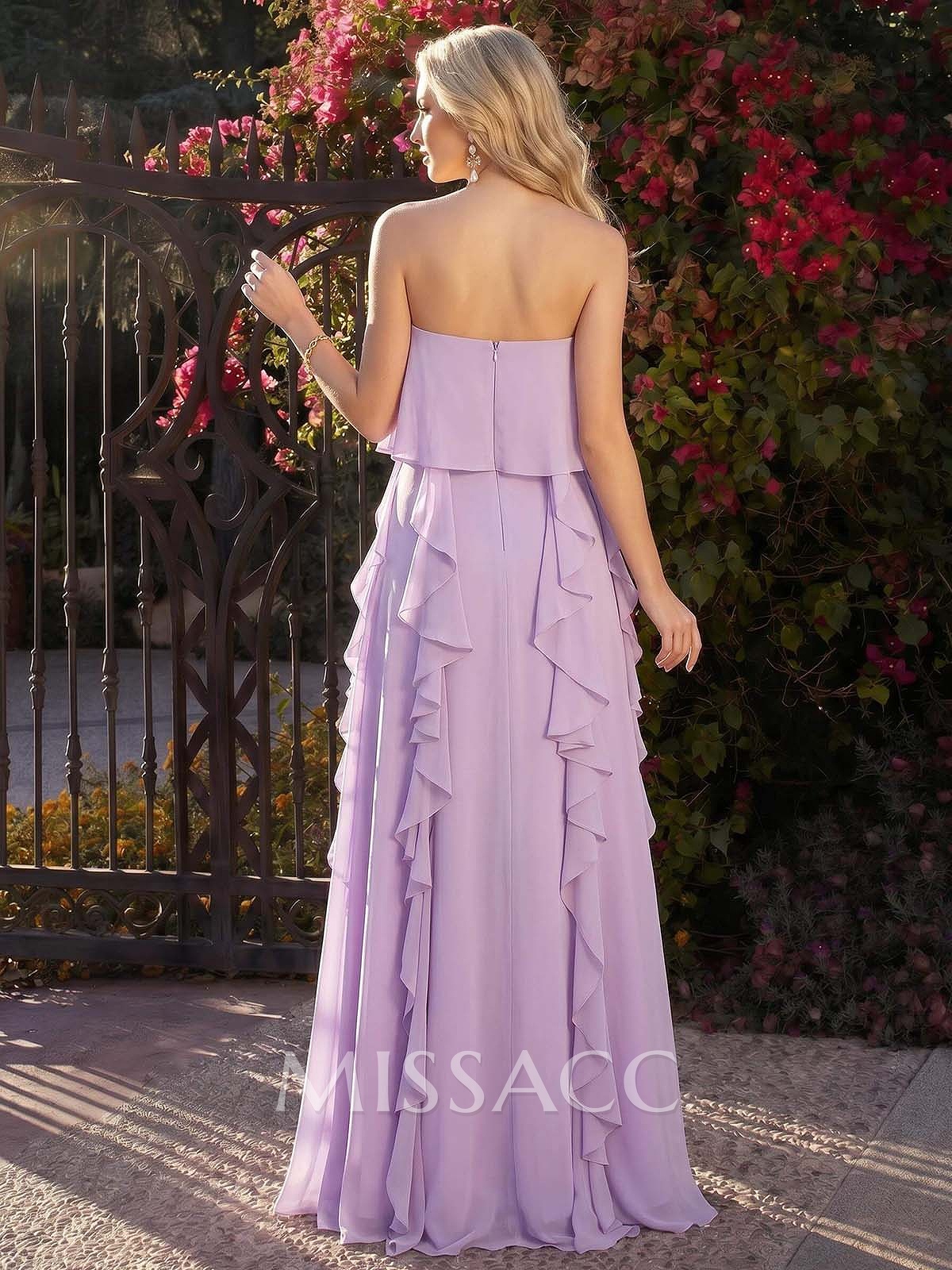 Sheath/Column Strapless Sleeveless Floor-Length Chiffon Evening Dresses With Cascading Ruffles