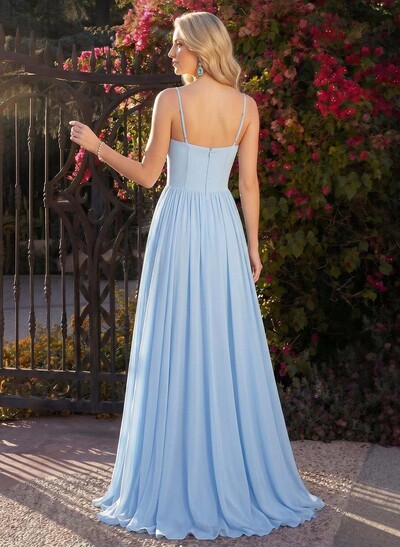 A-Line Sweetheart Sleeveless Floor-Length Chiffon Evening Dresses