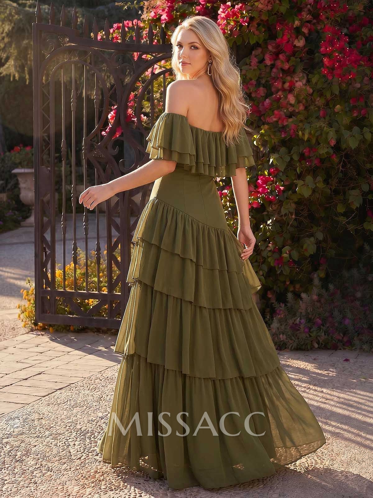 A-Line Off-The-Shoulder Sleeveless Floor-Length Chiffon Evening Dresses With Tiered