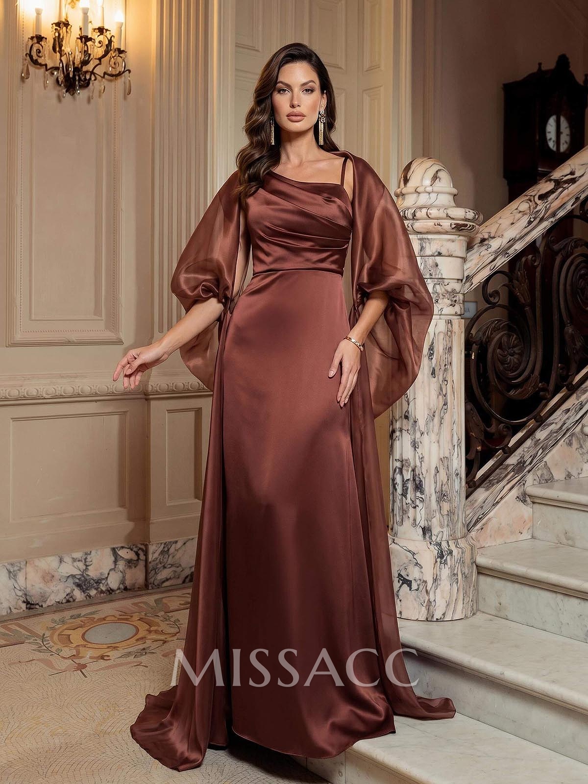 Sheath/Column Asymmetrical Sleeveless Floor-Length Stretch Satin Evening Dresses