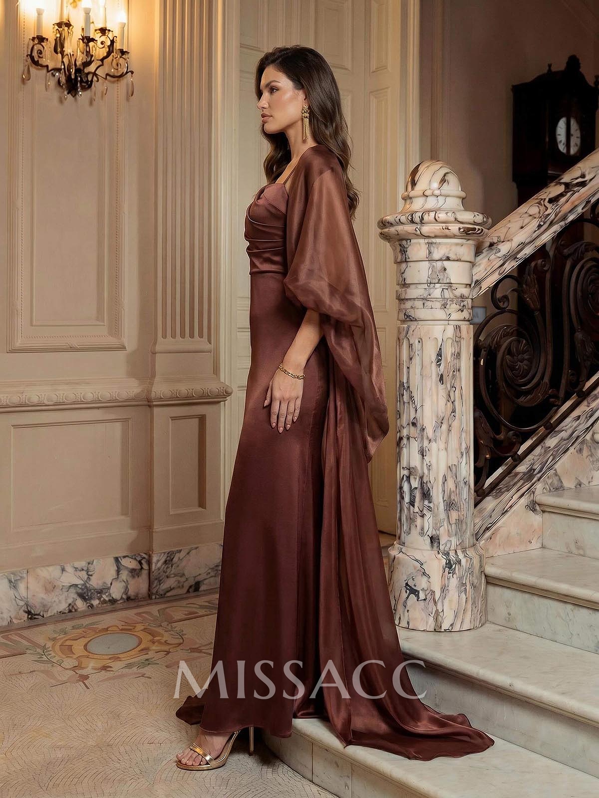Sheath/Column Asymmetrical Sleeveless Floor-Length Stretch Satin Evening Dresses