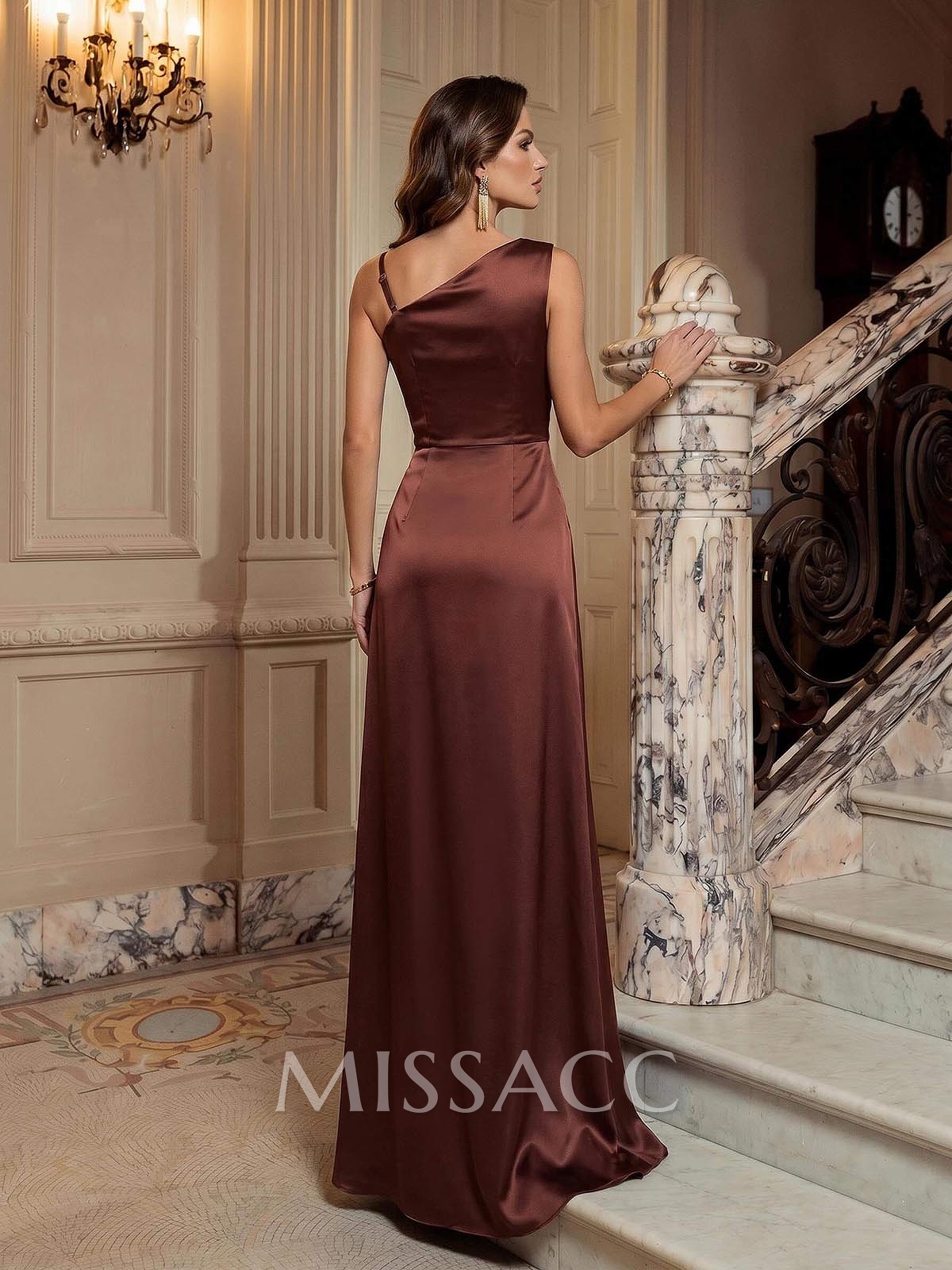 Sheath/Column Asymmetrical Sleeveless Floor-Length Stretch Satin Evening Dresses