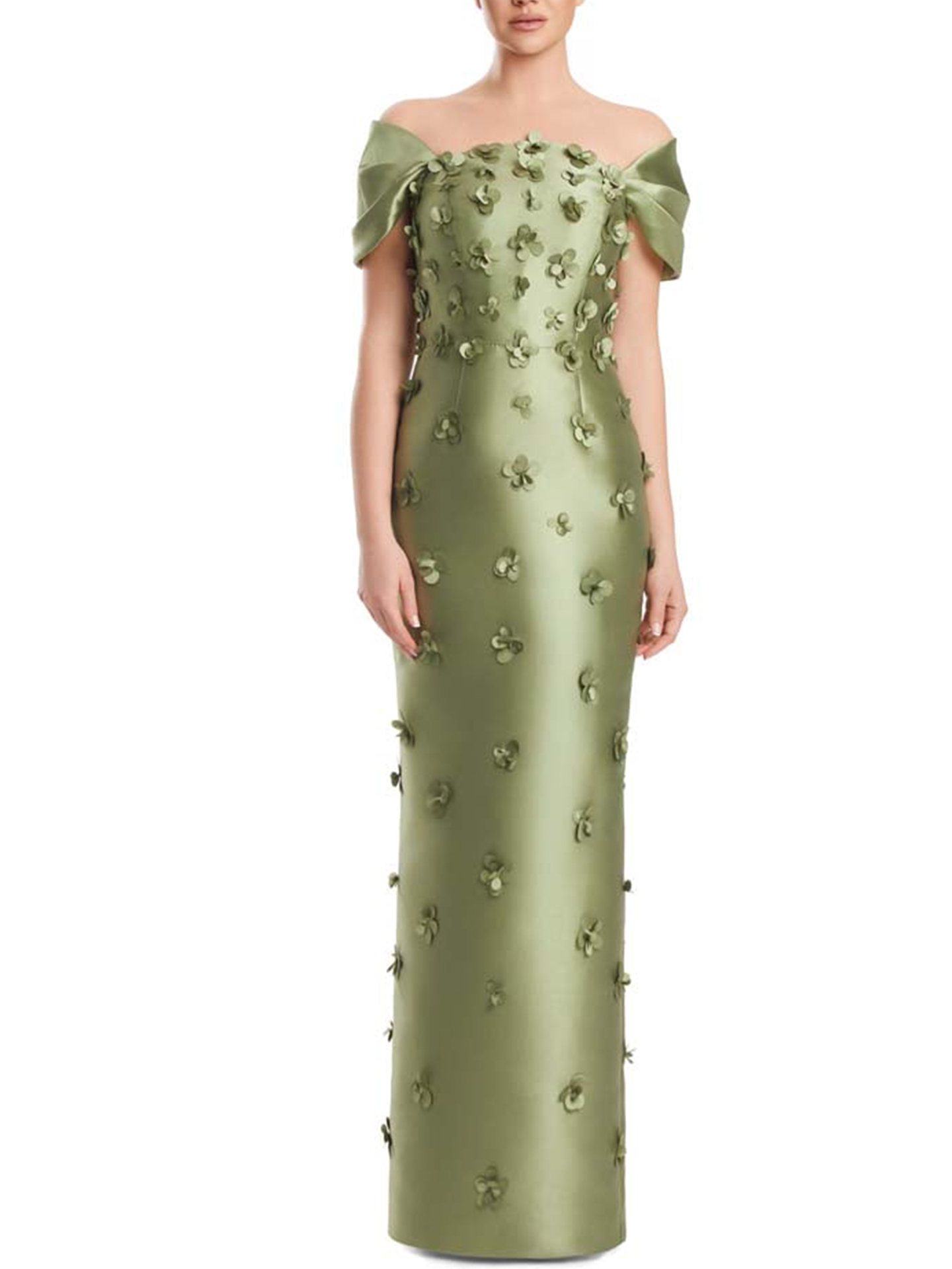 Sheath/Column Off-The-Shoulder Sleeveless Floor-Length Satin Evening Dresses With Flower(s)