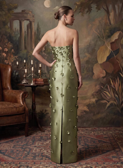 Sheath/Column Off-The-Shoulder Sleeveless Floor-Length Satin Evening Dresses With Flower(s)