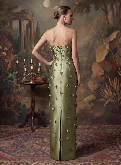 Sheath/Column Off-The-Shoulder Sleeveless Floor-Length Satin Evening Dresses With Flower(s)
