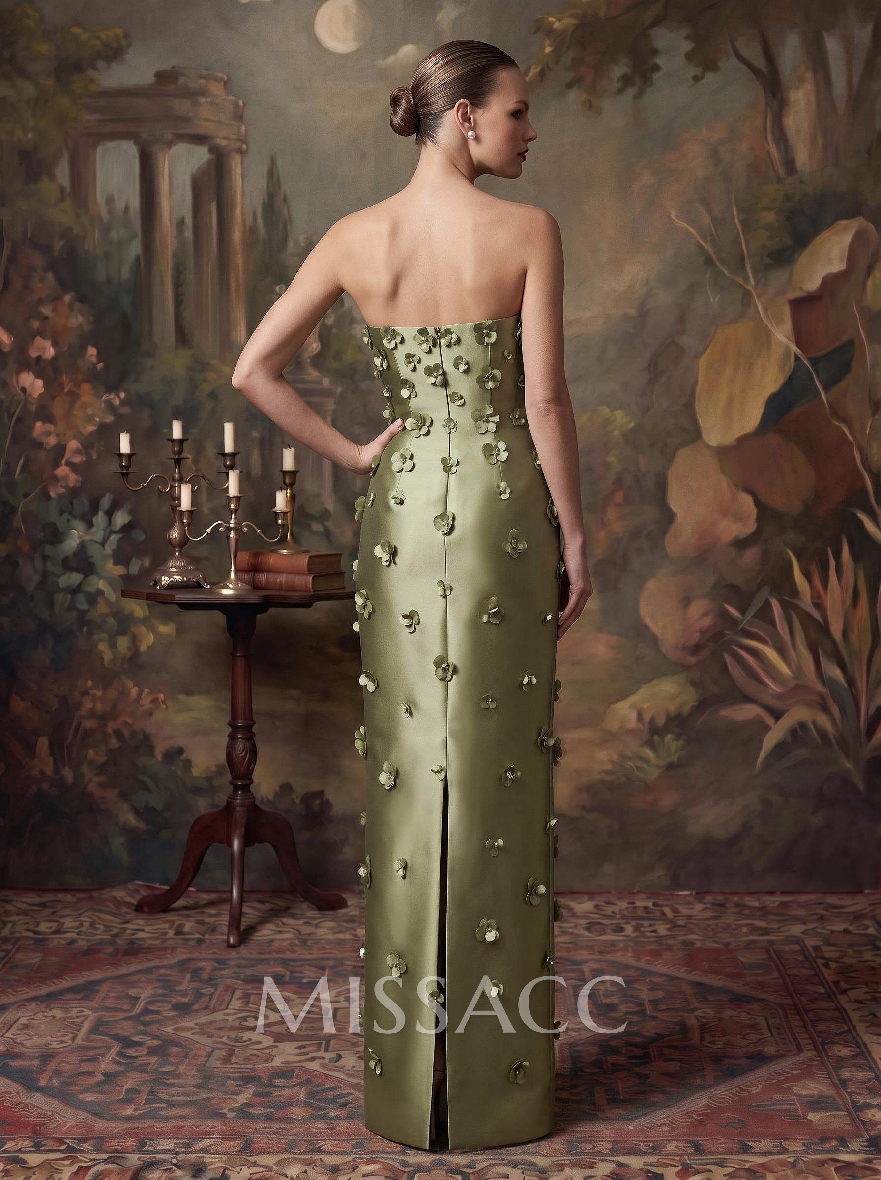Sheath/Column Off-The-Shoulder Sleeveless Floor-Length Satin Evening Dresses With Flower(s)