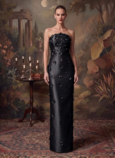 Sheath/Column Off-The-Shoulder Sleeveless Floor-Length Satin Evening Dresses With Flower(s)