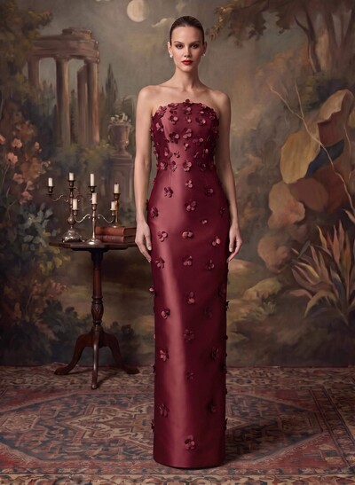 Sheath/Column Off-The-Shoulder Sleeveless Floor-Length Satin Evening Dresses With Flower(s)