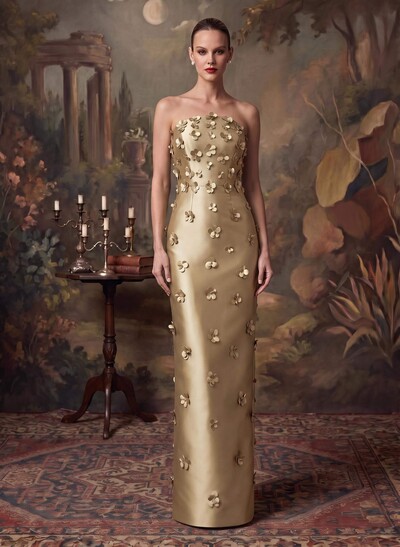 Sheath/Column Off-The-Shoulder Sleeveless Floor-Length Satin Evening Dresses With Flower(s)