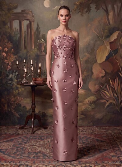 Sheath/Column Off-The-Shoulder Sleeveless Floor-Length Satin Evening Dresses With Flower(s)