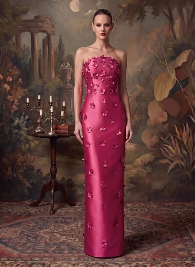 Sheath/Column Off-The-Shoulder Sleeveless Floor-Length Satin Mother Of The Bride Dresses With Flower Appliqué