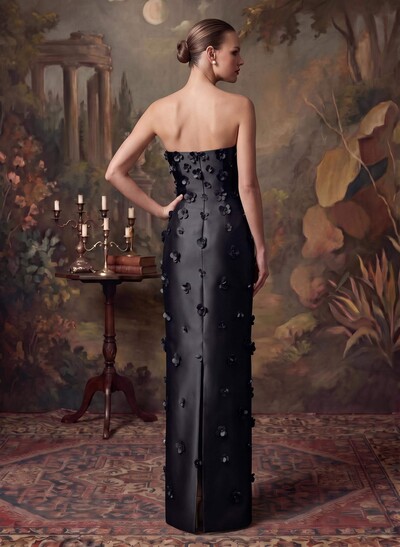 Sheath/Column Off-The-Shoulder Sleeveless Floor-Length Satin Evening Dresses With Flower(s)