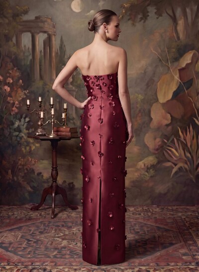 Sheath/Column Off-The-Shoulder Sleeveless Floor-Length Satin Evening Dresses With Flower(s)