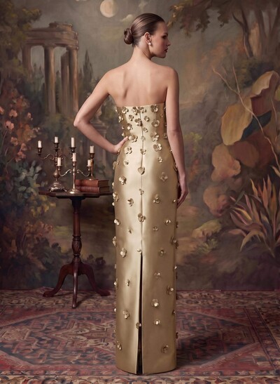 Sheath/Column Off-The-Shoulder Sleeveless Floor-Length Satin Evening Dresses With Flower(s)