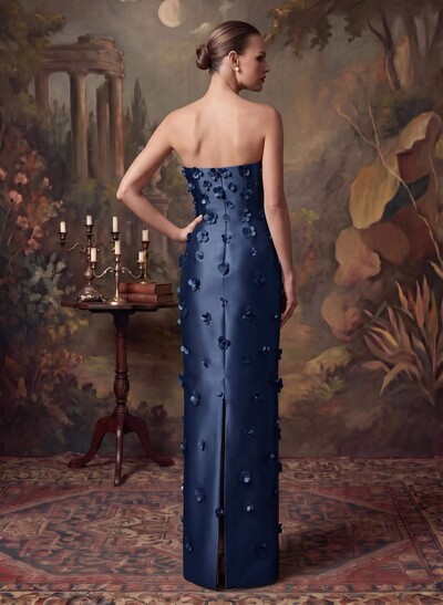 Sheath/Column Off-The-Shoulder Sleeveless Floor-Length Satin Evening Dresses With Flower(s)