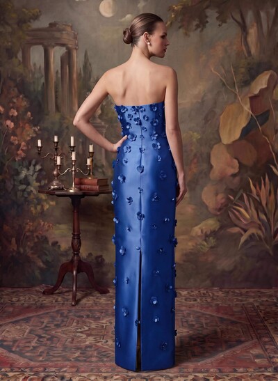 Sheath/Column Off-The-Shoulder Sleeveless Floor-Length Satin Evening Dresses With Flower(s)
