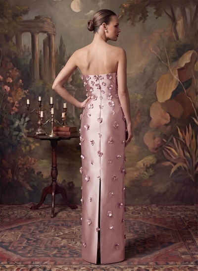 Sheath/Column Off-The-Shoulder Sleeveless Floor-Length Satin Evening Dresses With Flower(s)