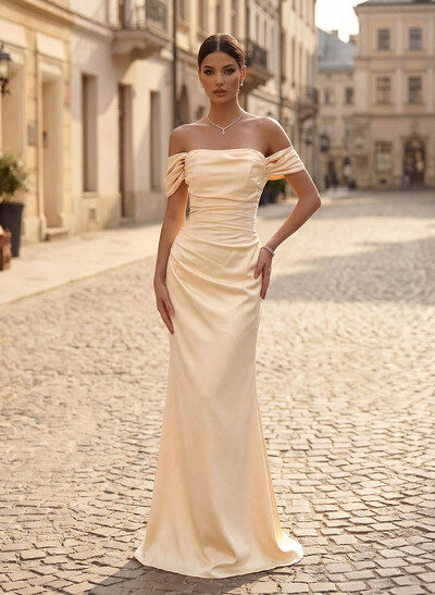 Sheath/Column Off-The-Shoulder Floor-Length Charmeuse Evening Dresses