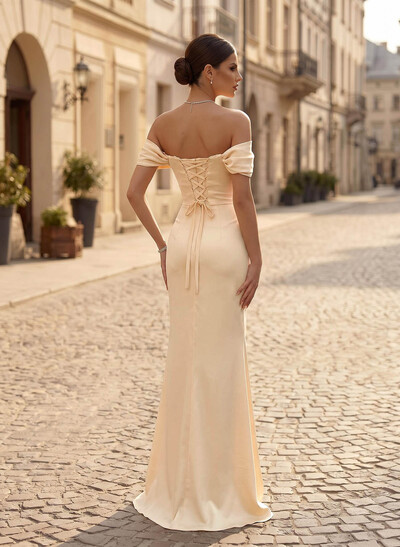 Sheath/Column Off-The-Shoulder Floor-Length Charmeuse Evening Dresses