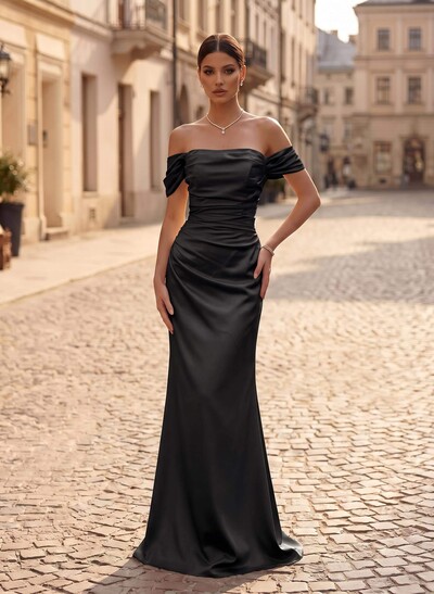 Sheath/Column Off-The-Shoulder Floor-Length Charmeuse Evening Dresses