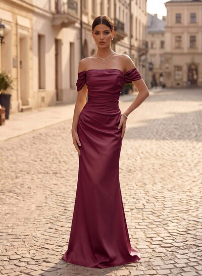 Sheath/Column Off-The-Shoulder Floor-Length Charmeuse Evening Dresses
