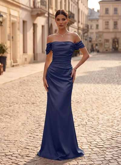 Sheath/Column Off-The-Shoulder Floor-Length Charmeuse Evening Dresses