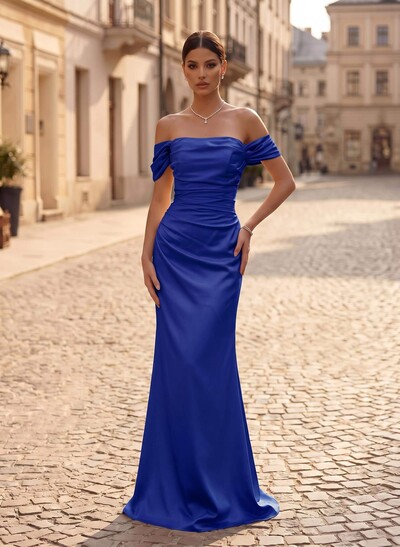 Sheath/Column Off-The-Shoulder Floor-Length Charmeuse Evening Dresses