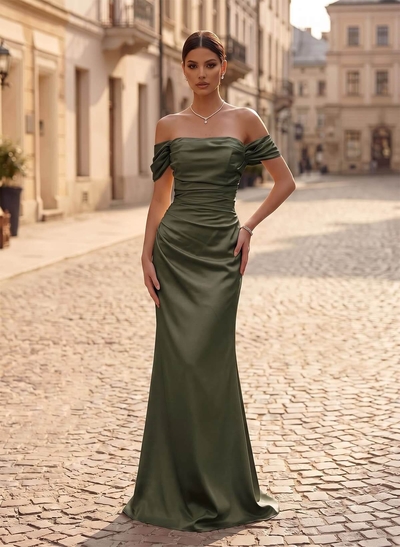 Sheath/Column Off-The-Shoulder Floor-Length Charmeuse Evening Dresses
