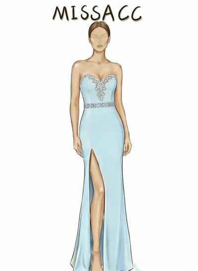 Sheath/Column Sweetheart Sleeveless Floor-Length Satin Evening Dresses With Rhinestone/High Split