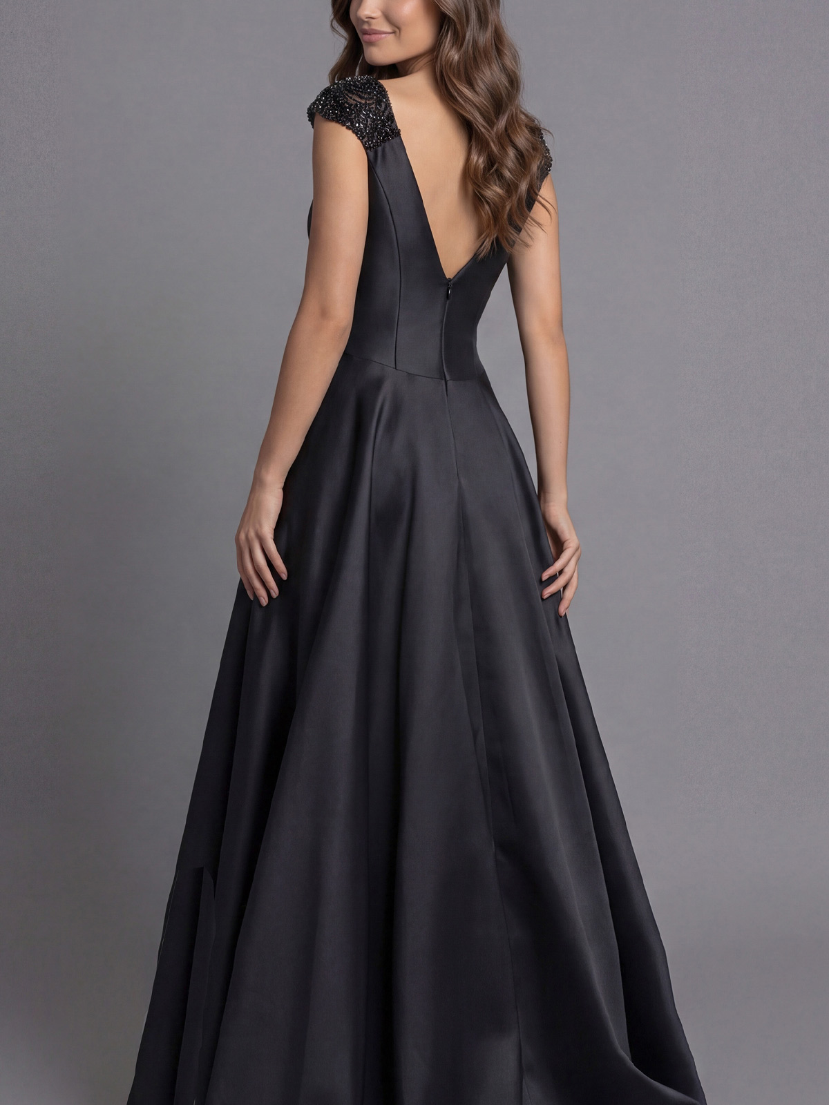 Ball-Gown V-Neck Sleeveless Floor-Length Satin Evening Dresses With Beading