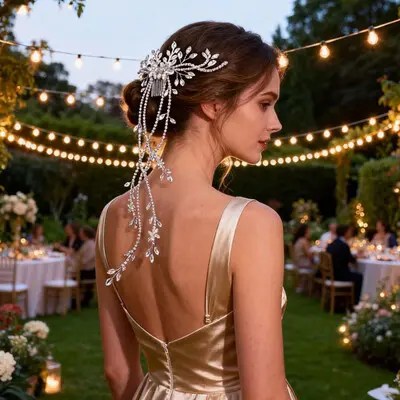 Rhinestones/Floral Hair Comb Bridal Headpiece