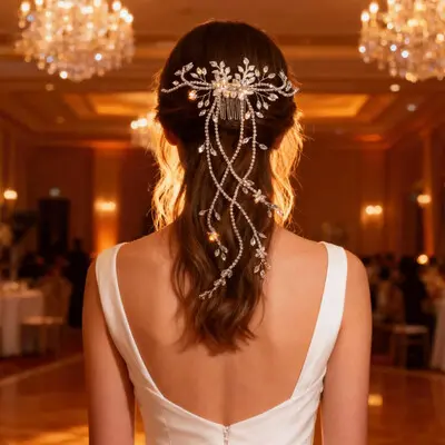 Rhinestones/Floral Hair Comb Bridal Headpiece