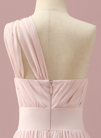 A-Line One-Shoulder Sleeveless Floor-Length Chiffon Junior Bridesmaid Dresses