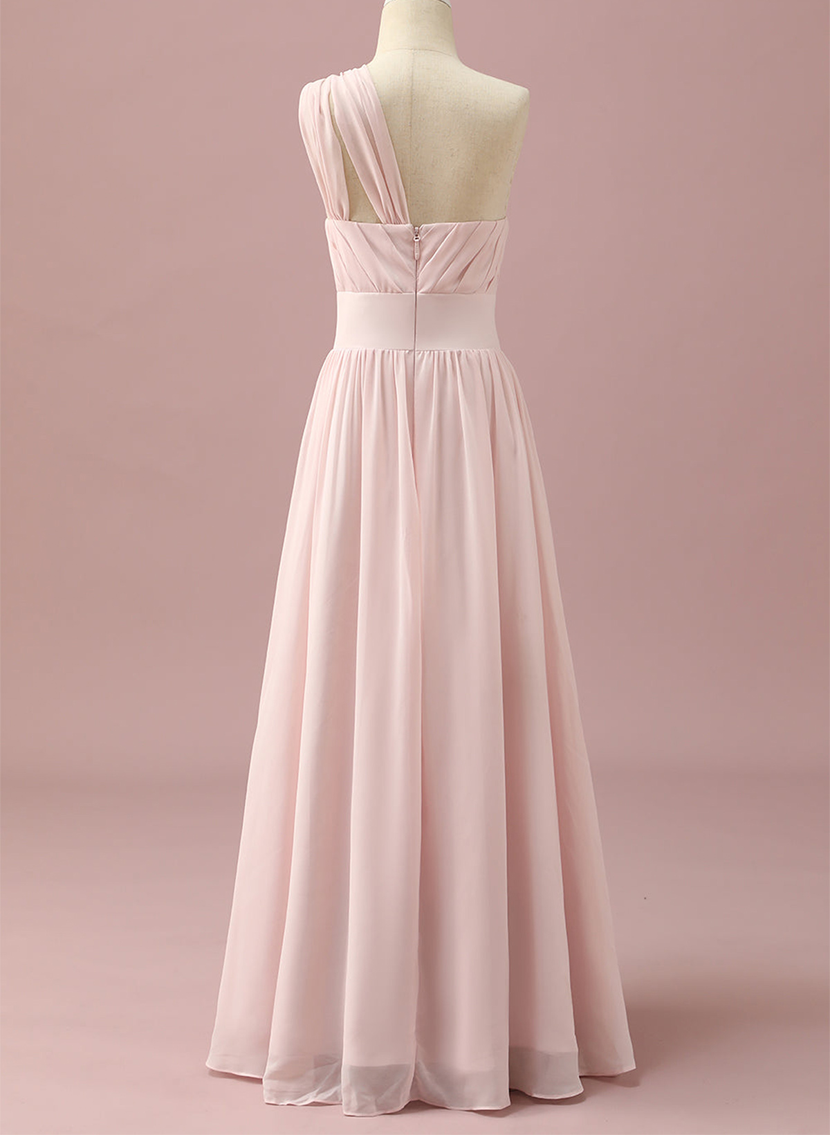 A-Line One-Shoulder Sleeveless Floor-Length Chiffon Junior Bridesmaid Dresses