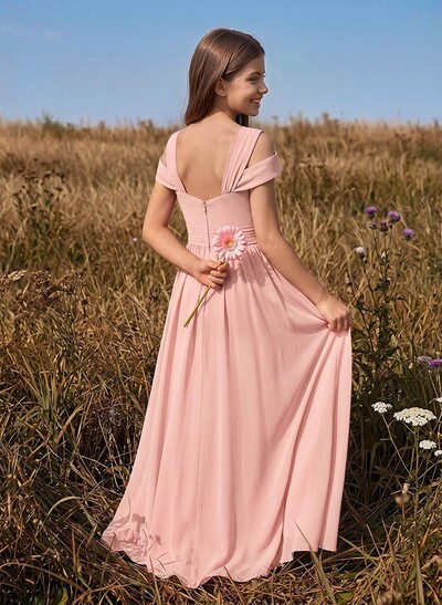 A-Line V-Neck Sleeveless Floor-Length Chiffon Junior Bridesmaid Dresses