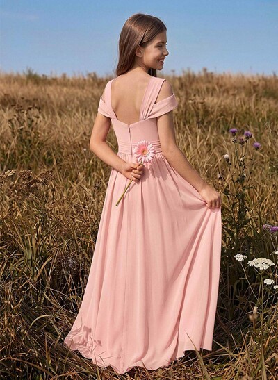 A-Line V-Neck Sleeveless Floor-Length Chiffon Junior Bridesmaid Dresses With High Split